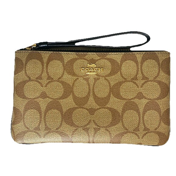COACH Signature PVC Large Wristlet-Khaki/Midnight 58695 - Picture 1 of 10